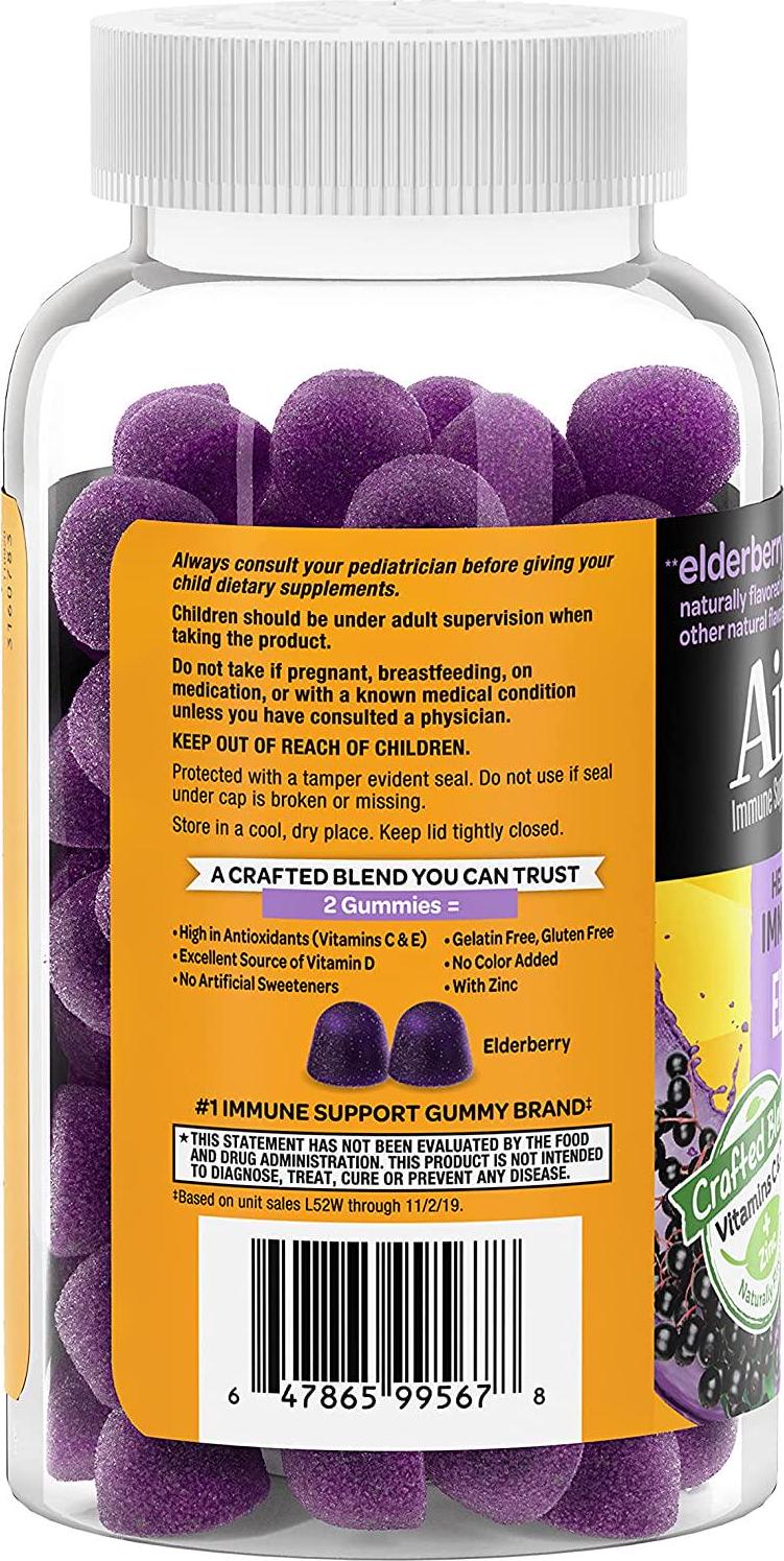 Airborne KIDS Elderberry + Vitamins and Zinc Gummies (130 count in a bottle), Gluten-Free Immune Support Supplement With Vitamins D and E