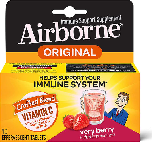 Airborne Very Berry Effervescent Tablets, 10 count - 1000mg of Vitamin C - Immune Support Supplement