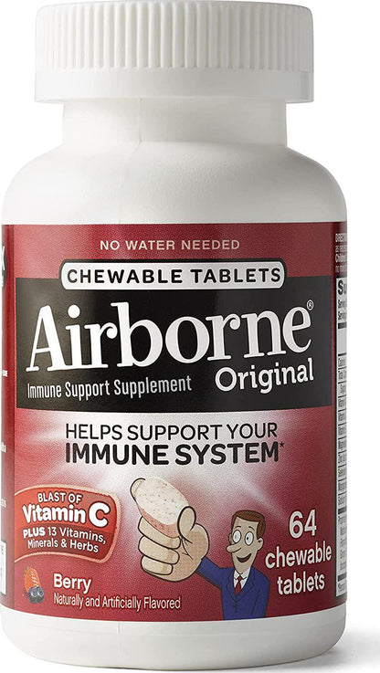 Airborne Vitamin C 1000mg Immune Support Supplement, Chewable Tablets, Berry, 64 Count