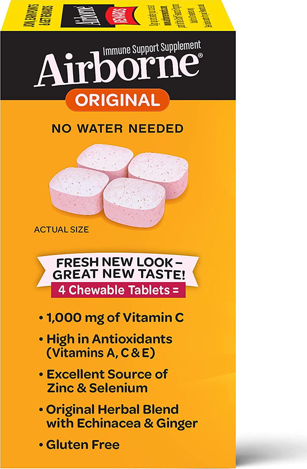 Airborne Vitamin C 1000mg Immune Support Supplement, Chewable Tablets, Berry, 64 Count