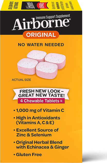 Airborne Vitamin C 1000mg Immune Support Supplement, Chewable Tablets, Berry, 64 Count