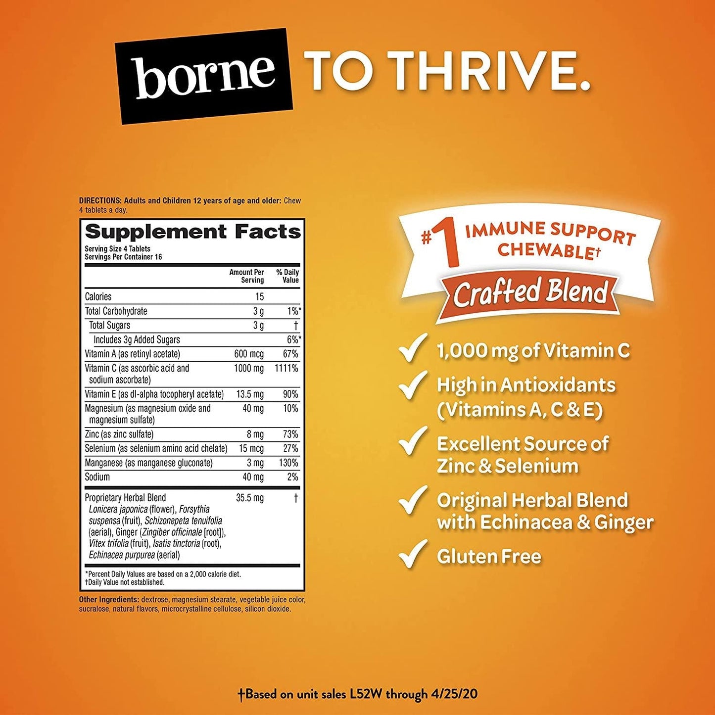 Airborne Vitamin C 1000mg Immune Support Supplement, Chewable Tablets, Berry, 64 Count