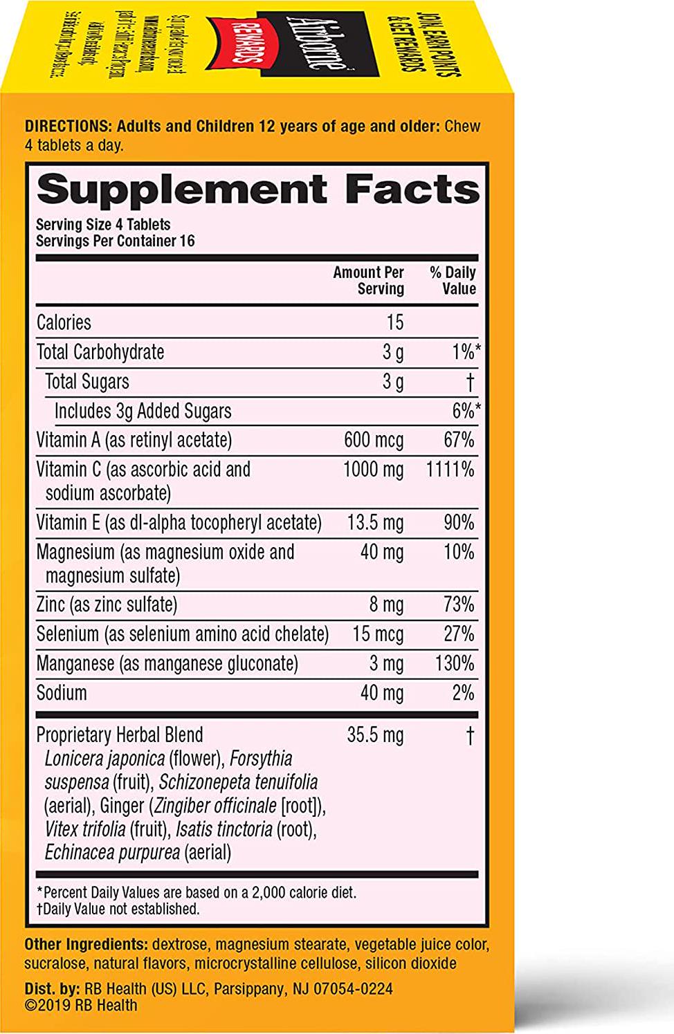 Airborne Vitamin C 1000mg Immune Support Supplement, Chewable Tablets, Berry, 64 Count