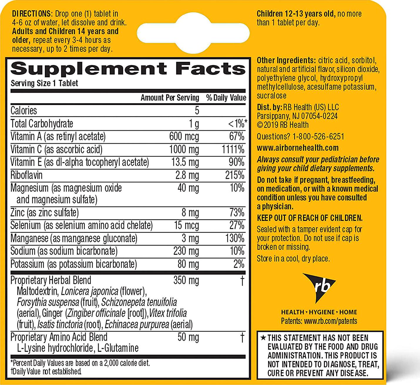 Airborne Zesty Orange Effervescent Tablets, 10 count - 1000mg of Vitamin C - Immune Support Supplement