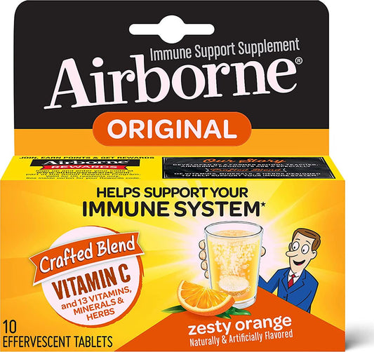 Airborne Zesty Orange Effervescent Tablets, 10 count - 1000mg of Vitamin C - Immune Support Supplement