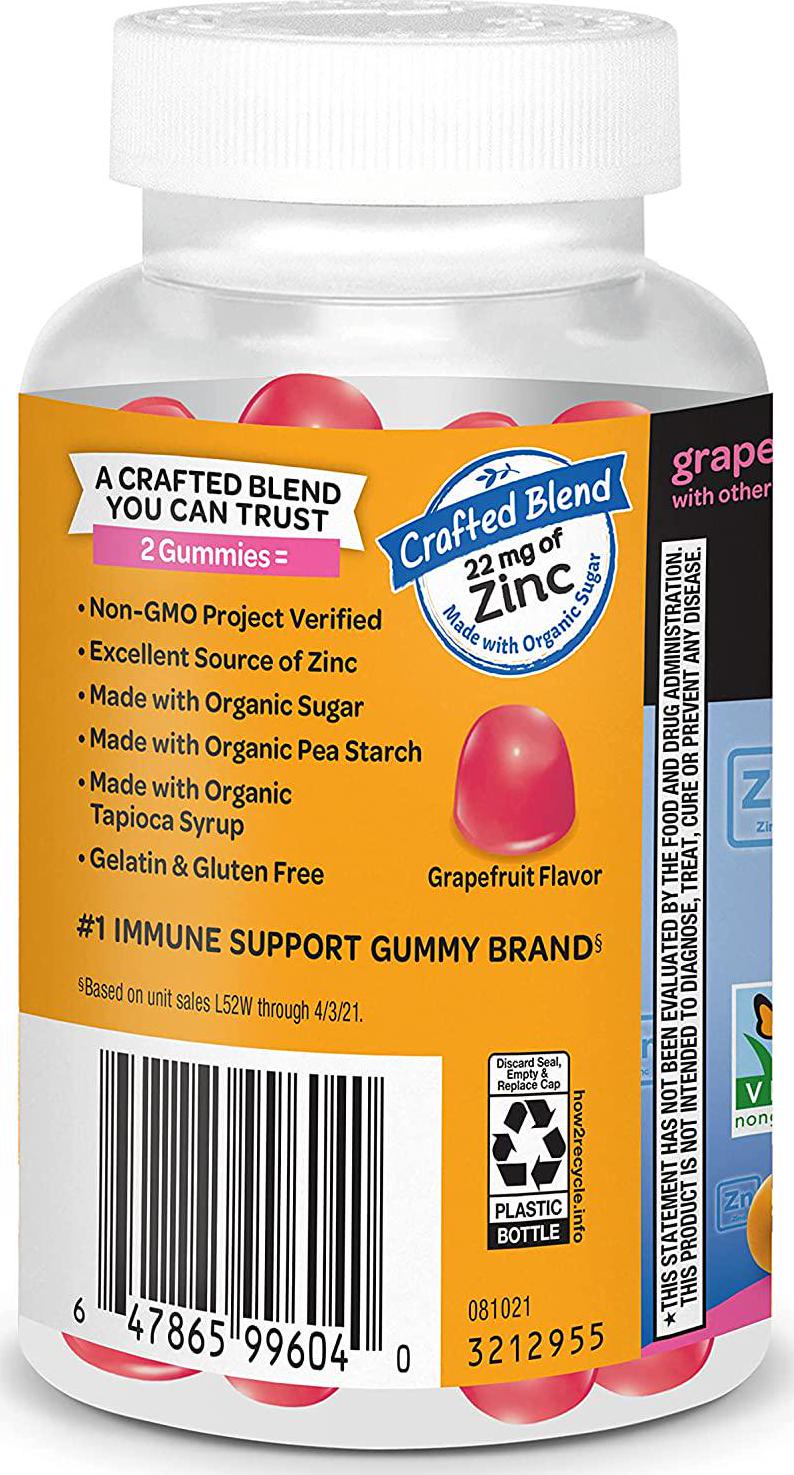Airborne Zinc Gummies, Chewable Zinc Immune Support Supplement - Non-GMO Project Verified, Gluten and Gelatin Free - (60 count bottle), Grapefruit Flavor