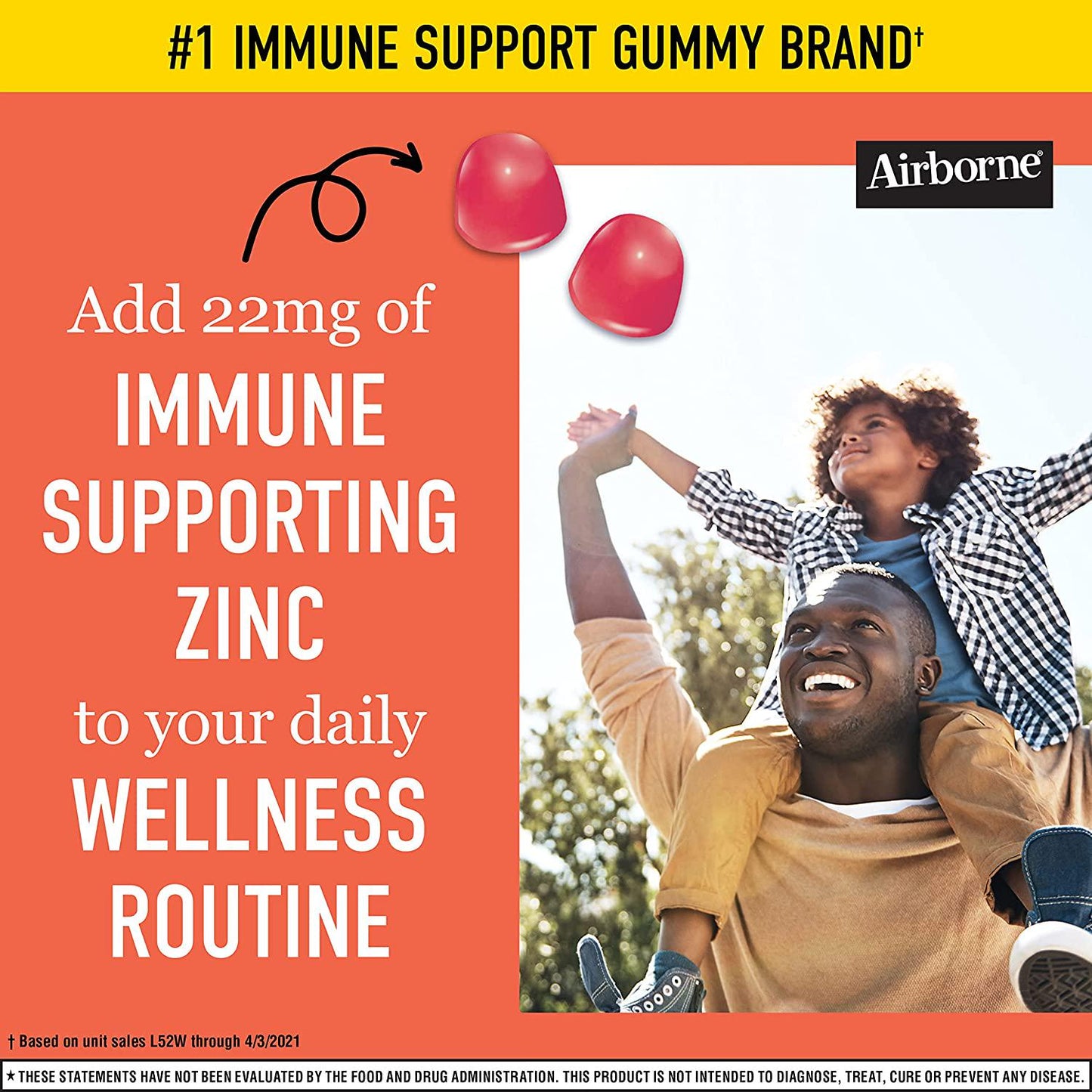 Airborne Zinc Gummies, Chewable Zinc Immune Support Supplement - Non-GMO Project Verified, Gluten and Gelatin Free - (60 count bottle), Grapefruit Flavor