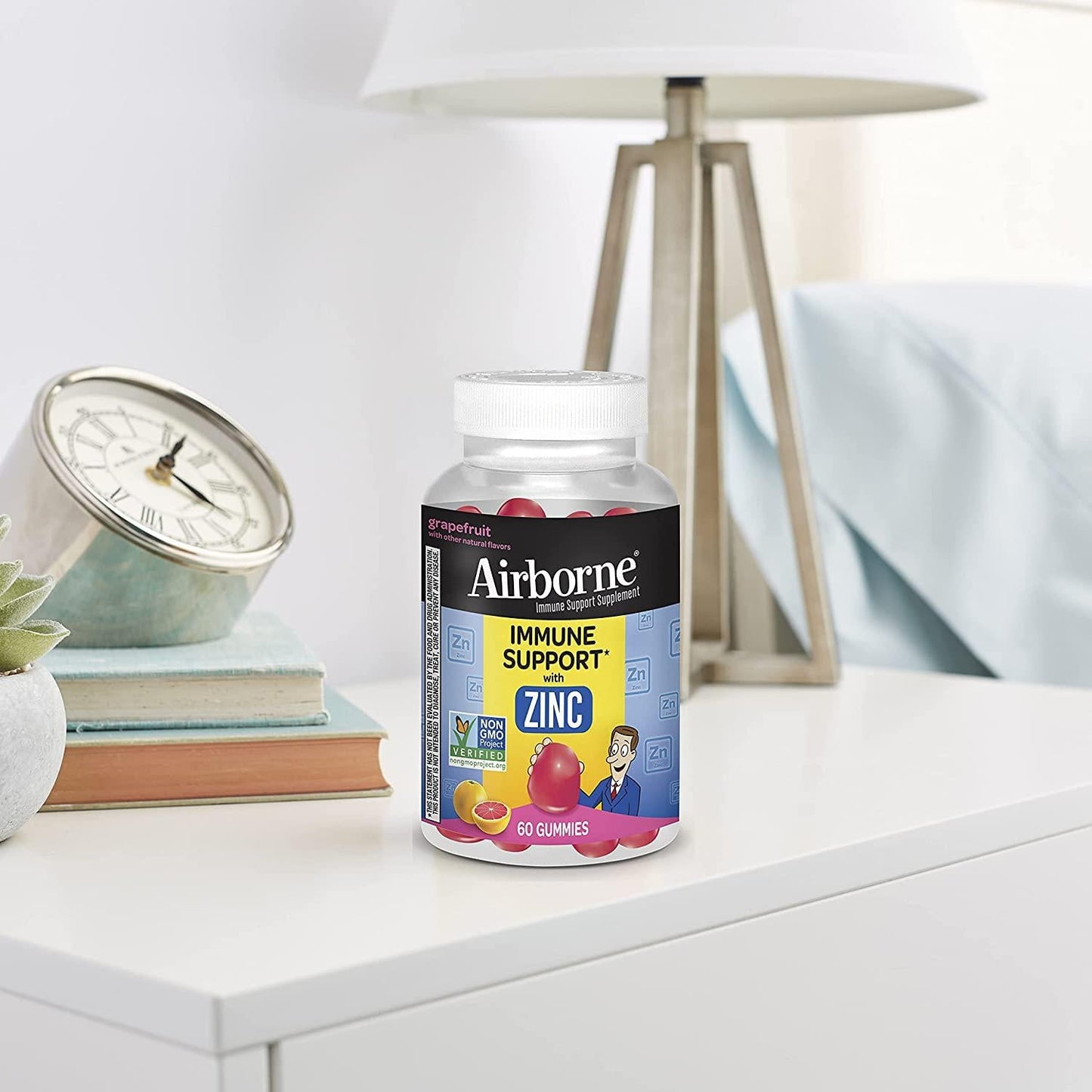 Airborne Zinc Gummies, Chewable Zinc Immune Support Supplement - Non-GMO Project Verified, Gluten and Gelatin Free - (60 count bottle), Grapefruit Flavor