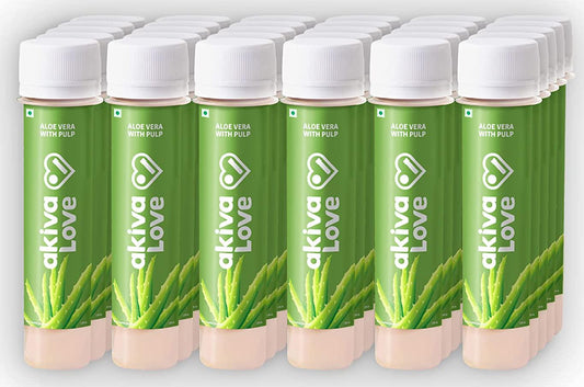 Akiva Love Aloe Vera Juice Shots with Pulp (Pack of 30) | Radiant and Clear Hydrated Skin | Reduces Skin Aging, Acne, Dark Spots | Natural, Ayurvedic, Ready to Drink
