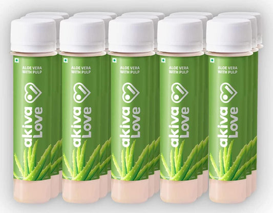 Akiva Love Aloe Vera Juice Shots with Pulp (Pack of 15) | Radiant and Clear Hydrated Skin | Reduces Skin Aging, Acne, Dark Spots | Natural, Ayurvedic, Ready To Drink