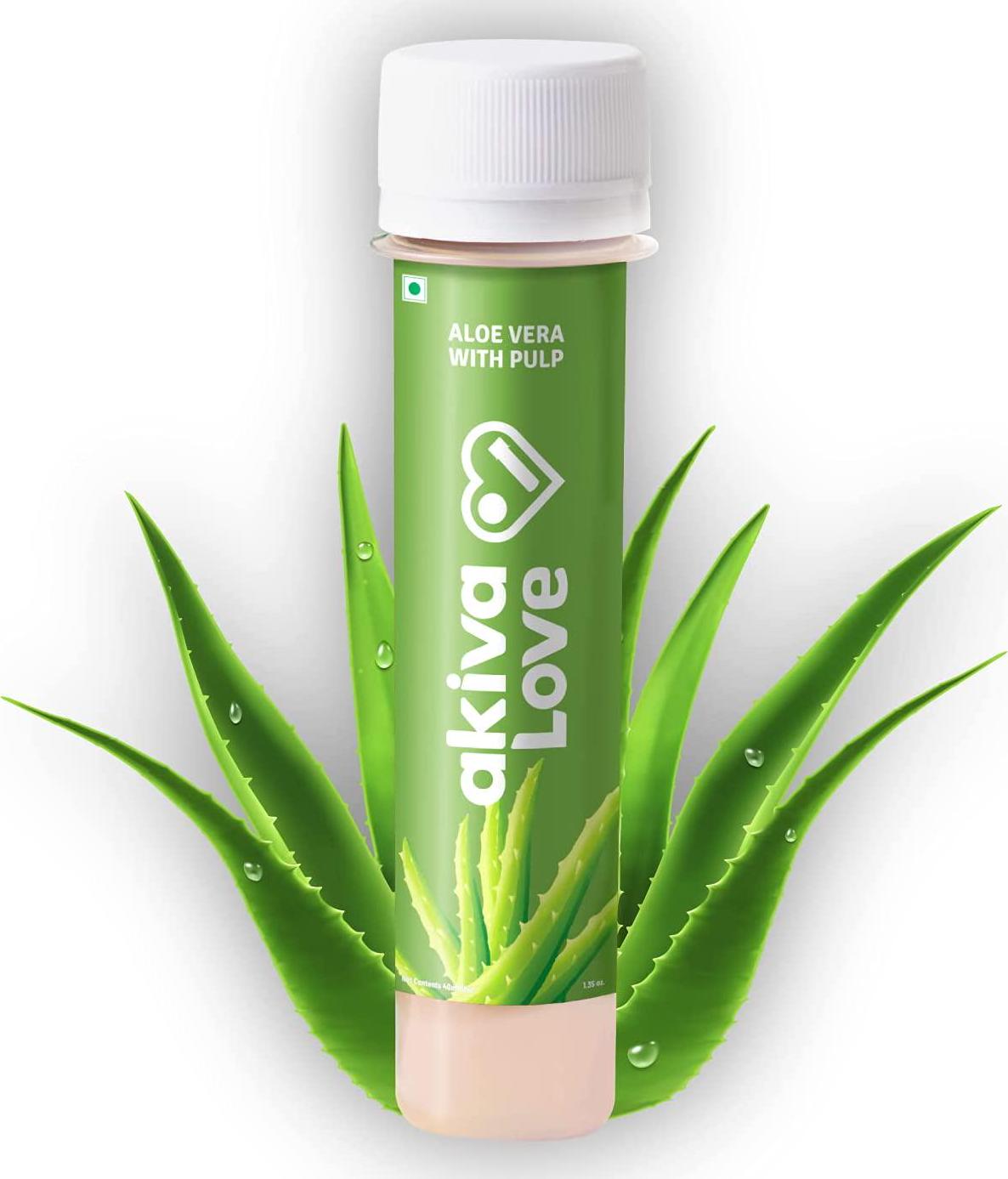 Akiva Love Aloe Vera Juice Shots with Pulp (Pack of 15) | Radiant and Clear Hydrated Skin | Reduces Skin Aging, Acne, Dark Spots | Natural, Ayurvedic, Ready To Drink