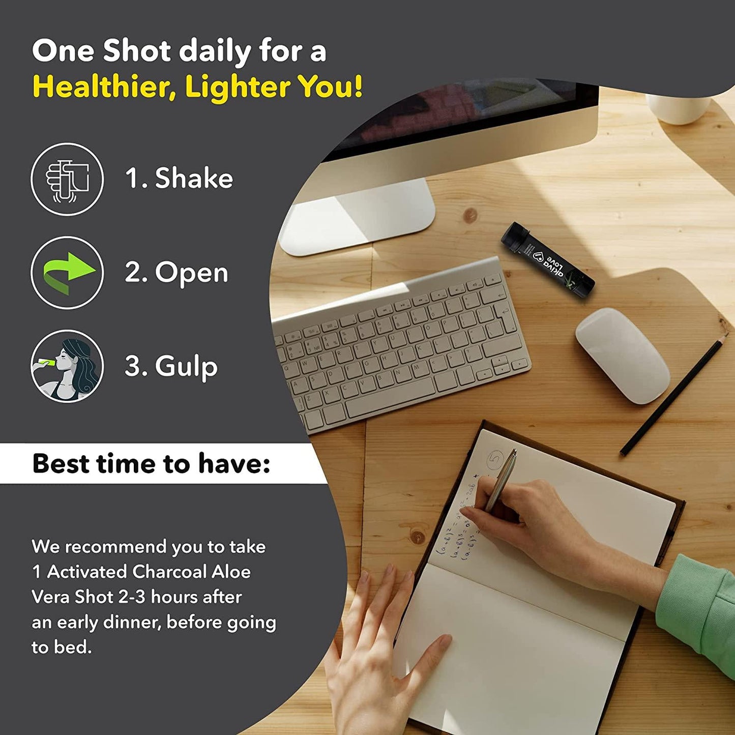 Akiva Superfoods Activated Charcoal Aloe Vera Daily Detox Shot, Bloating Relief, 2oz. Ready to Drink Servings (Pack of 30)