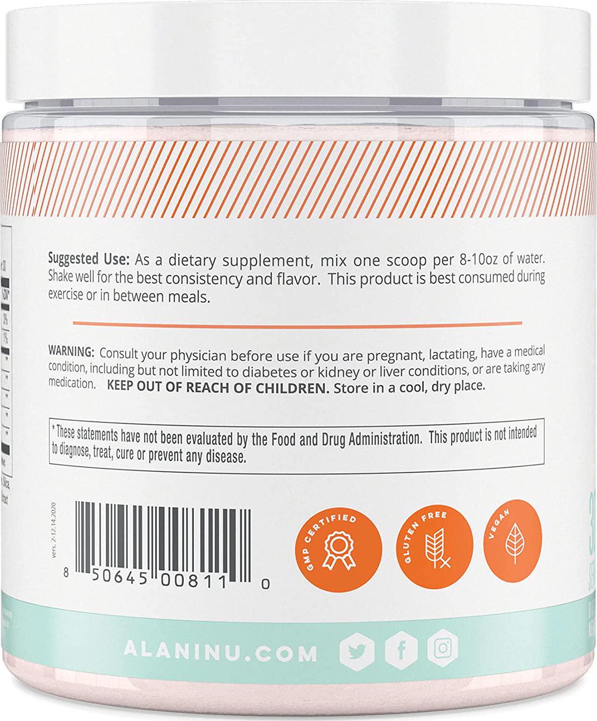 Alani Nu BCAA Branched Chain Essential Amino Acids, Muscle Recovery Vitamins for Post-Workout and Hydration, Sour Peach Rings, 30 Servings