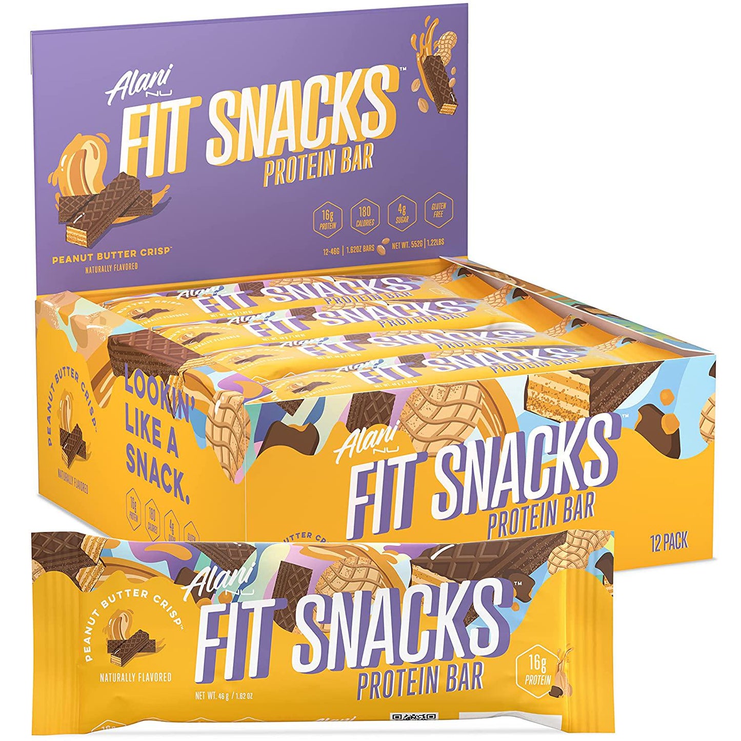 Alani Nu Fit Snack Protein Bar, Gluten-Free Bars, 16g Protein, Low-Sugar, Low-Carb, Gluten-Free, Peanut Butter, 12 Servings