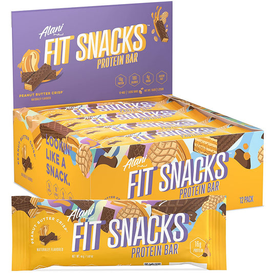 Alani Nu Fit Snack Protein Bar, Gluten-Free Bars, 16g Protein, Low-Sugar, Low-Carb, Gluten-Free, Peanut Butter, 12 Servings