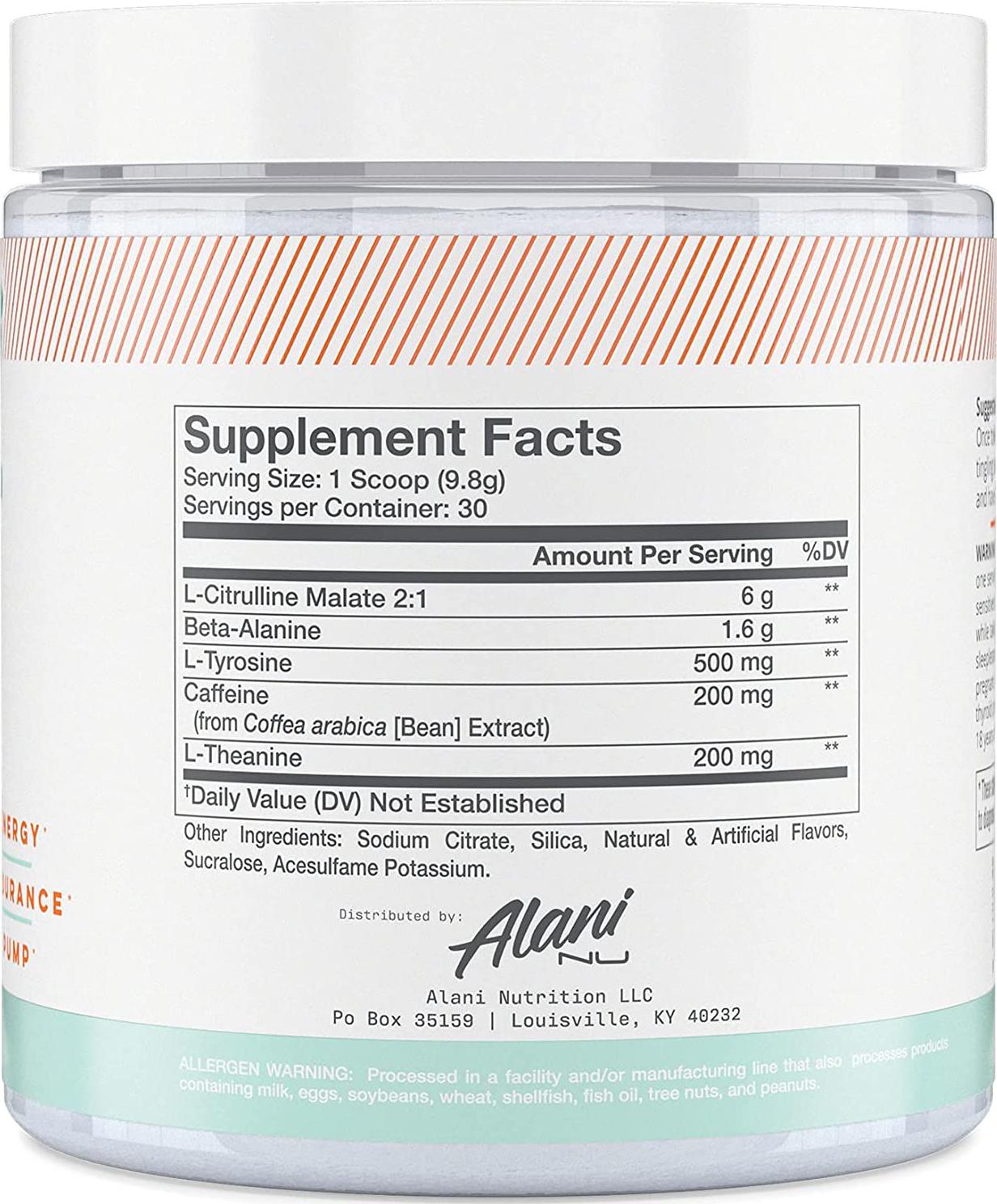 Alani Nu Pre-Workout Supplement Powder for Energy, Endurance, and Pump, Arctic White, 30 Servings