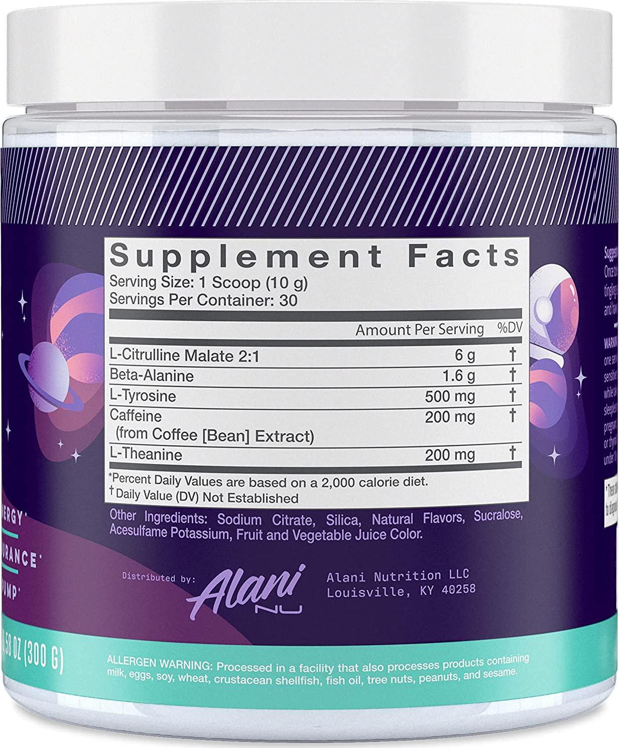 Alani Nu Pre-Workout Supplement Powder for Energy, Endurance, and Pump, Cosmic Stardust, 30 Servings