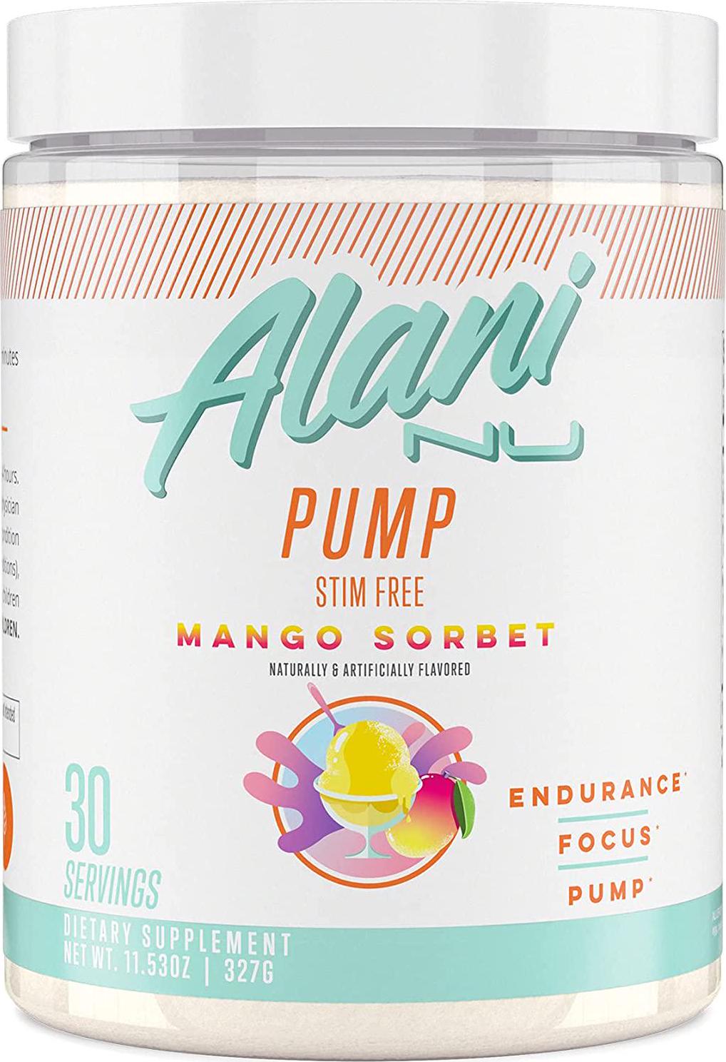 Alani Nu Pump Stim Free Pre-Workout Supplement, Mango Sorbet, 30 Servings