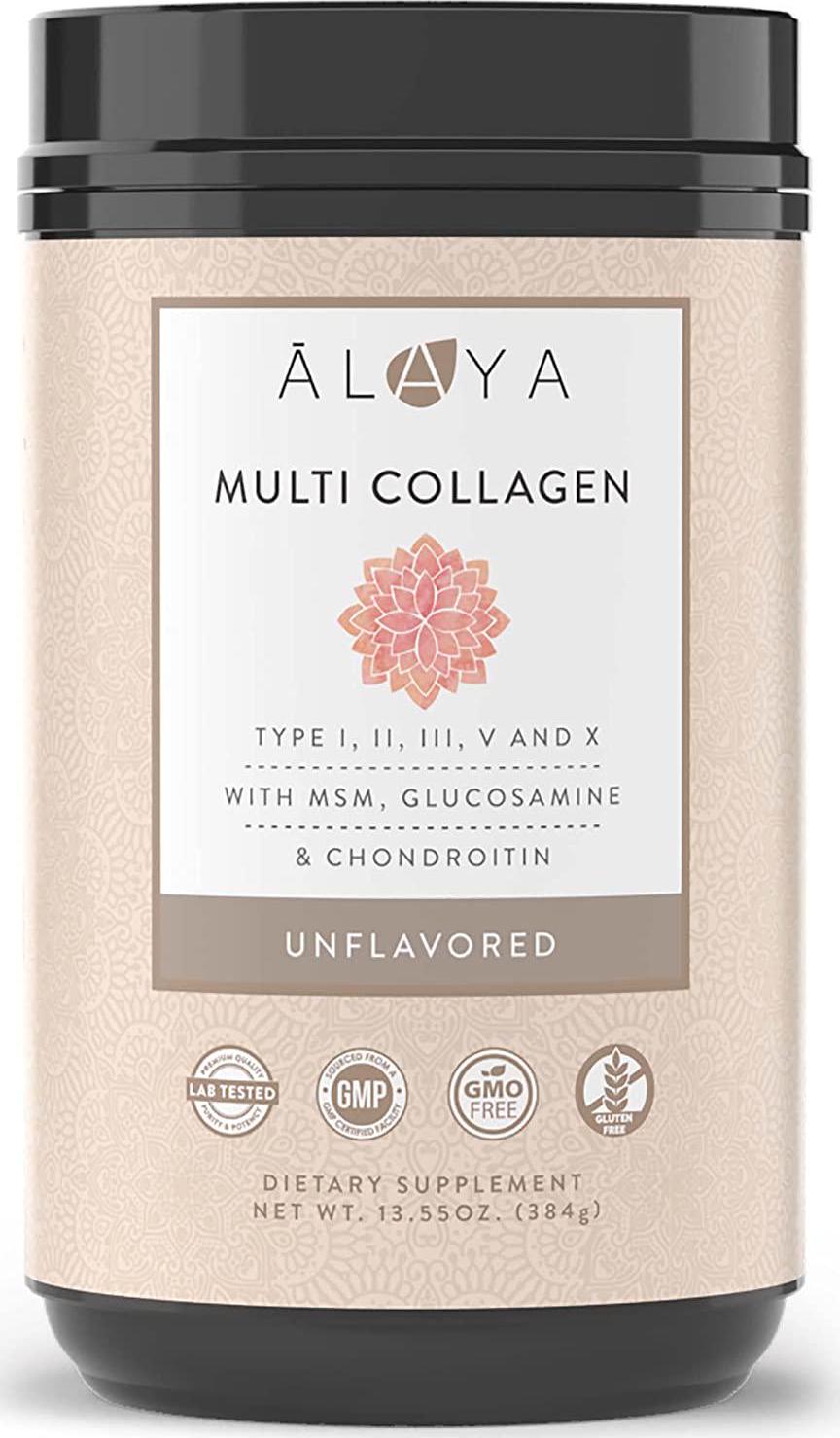 Alaya Multi Collagen Powder - Type I, II, III, V, X Hydrolyzed Collagen Peptides Protein Powder Supplement with MSM + GC (Unflavored)