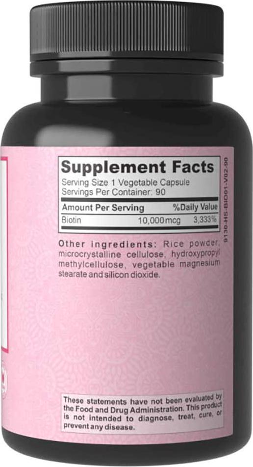 Alaya Naturals - Biotin 10,000mcg, 90 Capsules - Supports Healthy Hair, Skin and Nails