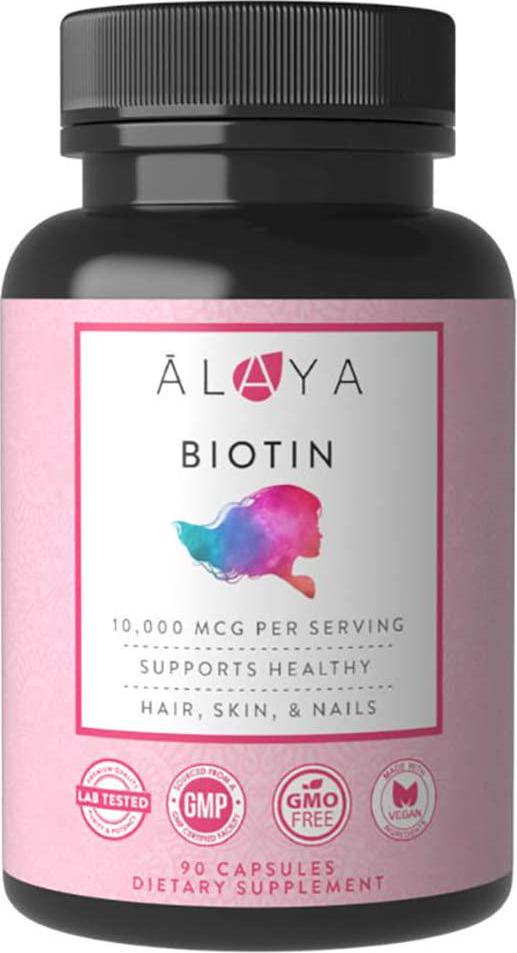 Alaya Naturals - Biotin 10,000mcg, 90 Capsules - Supports Healthy Hair, Skin and Nails