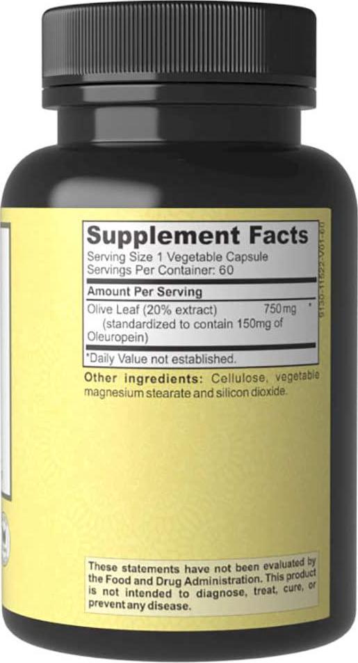 Alaya Naturals - Olive Leaf Extract Capsules, 20% Oleuropein (750mg) - Vegetarian Olive Leaf Capsules (60 Count)