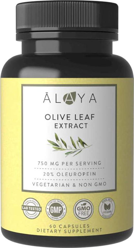 Alaya Naturals - Olive Leaf Extract Capsules, 20% Oleuropein (750mg) - Vegetarian Olive Leaf Capsules (60 Count)