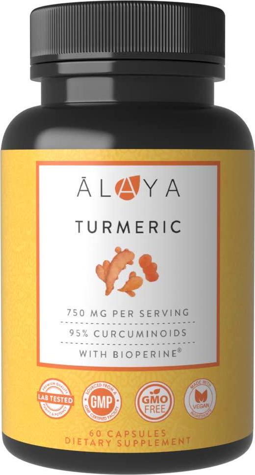 Alaya Naturals - Premium Turmeric Curcumin with Bioperine - 750 mg with 95% Standardized Curcuminoids Per Capsule - High Potency, Absorption, Availability - Non-GMO, Lab Tested
