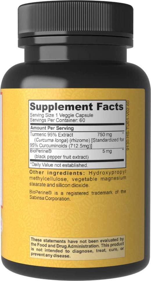 Alaya Naturals - Premium Turmeric Curcumin with Bioperine - 750 mg with 95% Standardized Curcuminoids Per Capsule - High Potency, Absorption, Availability - Non-GMO, Lab Tested