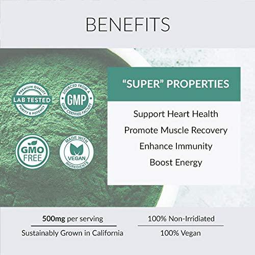 Alaya Naturals - Pure Spirulina Capsules - Made with Earthrise Spirulina, Blue Green Algae Superfood - Non-GMO and Vegan - 500 mg, 90 Capsules
