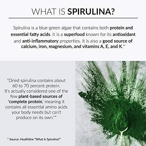 Alaya Naturals - Pure Spirulina Capsules - Made with Earthrise Spirulina, Blue Green Algae Superfood - Non-GMO and Vegan - 500 mg, 90 Capsules