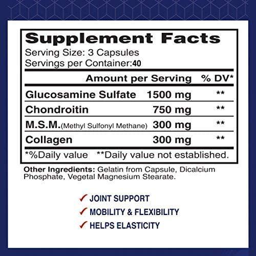 Alflexil Premium Glucosamine and Chondroitin Nutritional Supplement - Healthy Joint, Bone and Knee Support - Rich In MSM and Collagen - Organic natural Ingredients - Made In USA - 120 Capsules