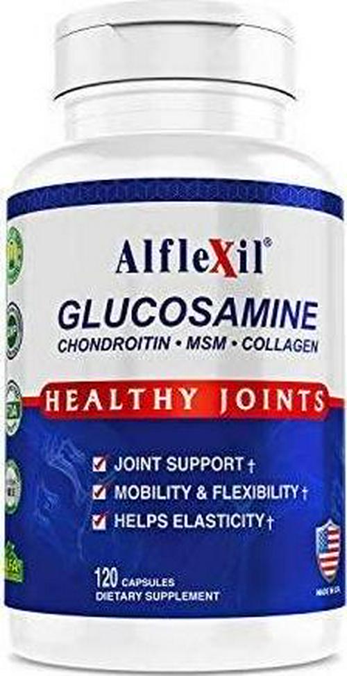 Alflexil Premium Glucosamine and Chondroitin Nutritional Supplement - Healthy Joint, Bone and Knee Support - Rich In MSM and Collagen - Organic natural Ingredients - Made In USA - 120 Capsules