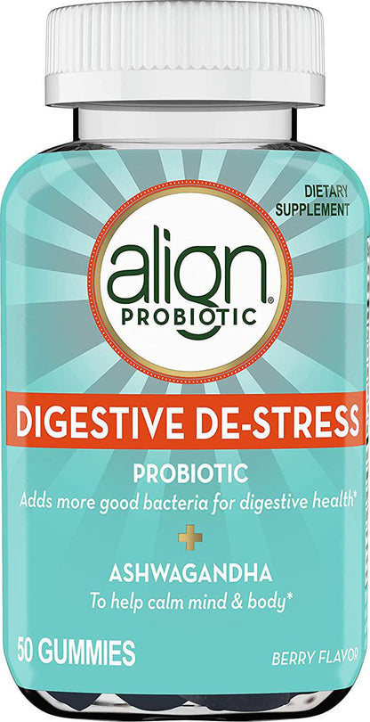 Align Probiotic, Digestive De-stress, Probiotic for Men and Women with Ashwagandha, Helps with a Healthy Response to Stress, Gluten Free, Soy Free, Vegetarian, 50 Gummies