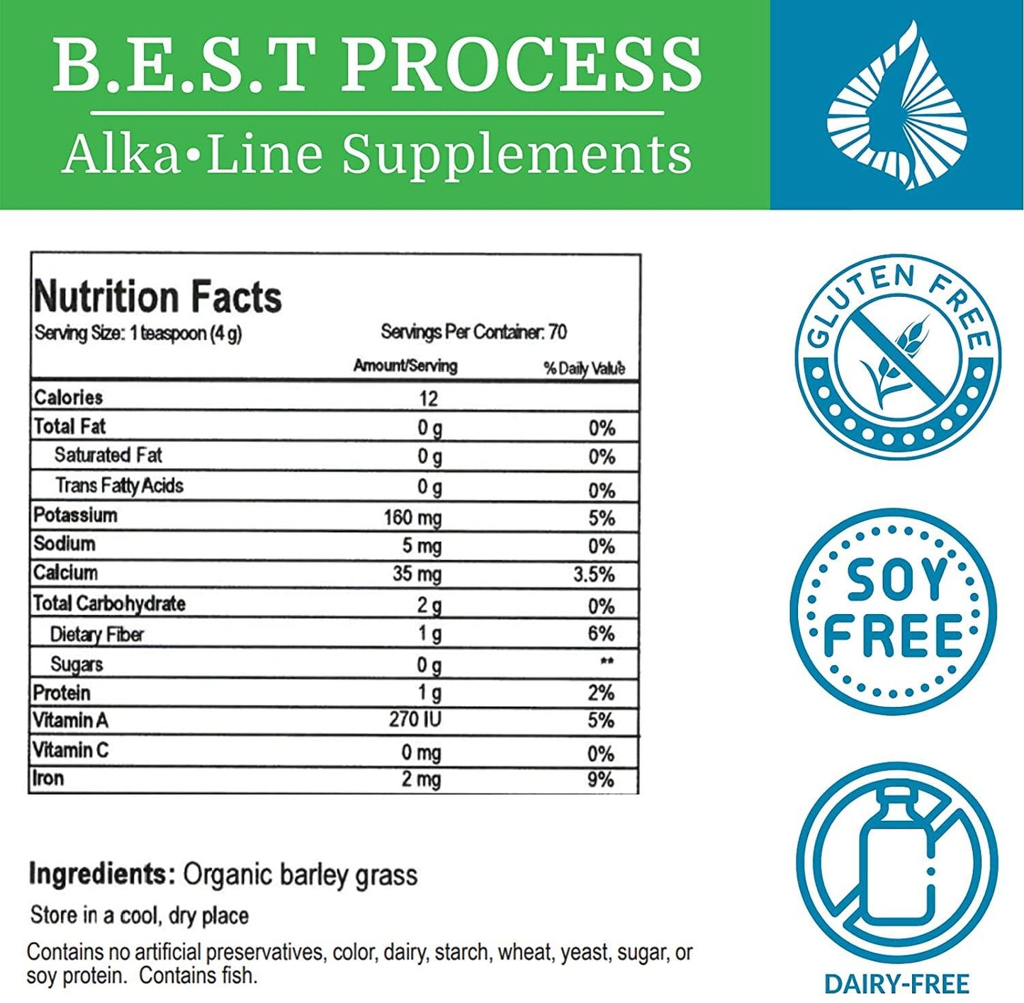 Alka•Green Powder — Morter HealthSystem Best Process Alkaline — Nutrient Dense Organic Barley Grass Supplement — Natural Source of Enzymes and Amino Acids
