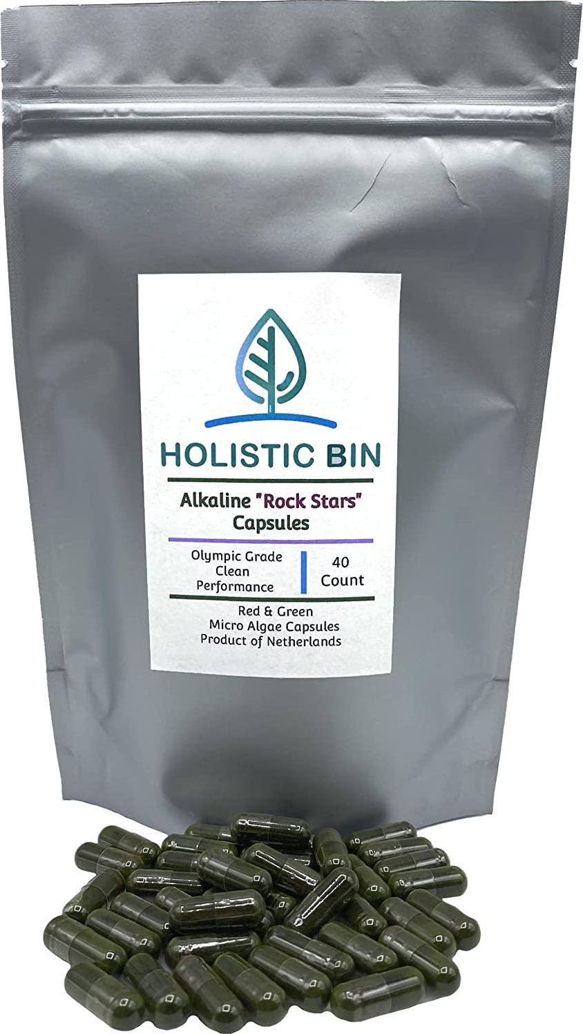 Alkaline Rock Stars Blue Green and Red Algae Supplement - 500mg | Pure Marine Phytoplankton Plus Astaxanthin | Rich in Antioxidants, Chlorophyll, and Vegan Omega 3&#039;s | 30 Day Supply (40 Capsules)