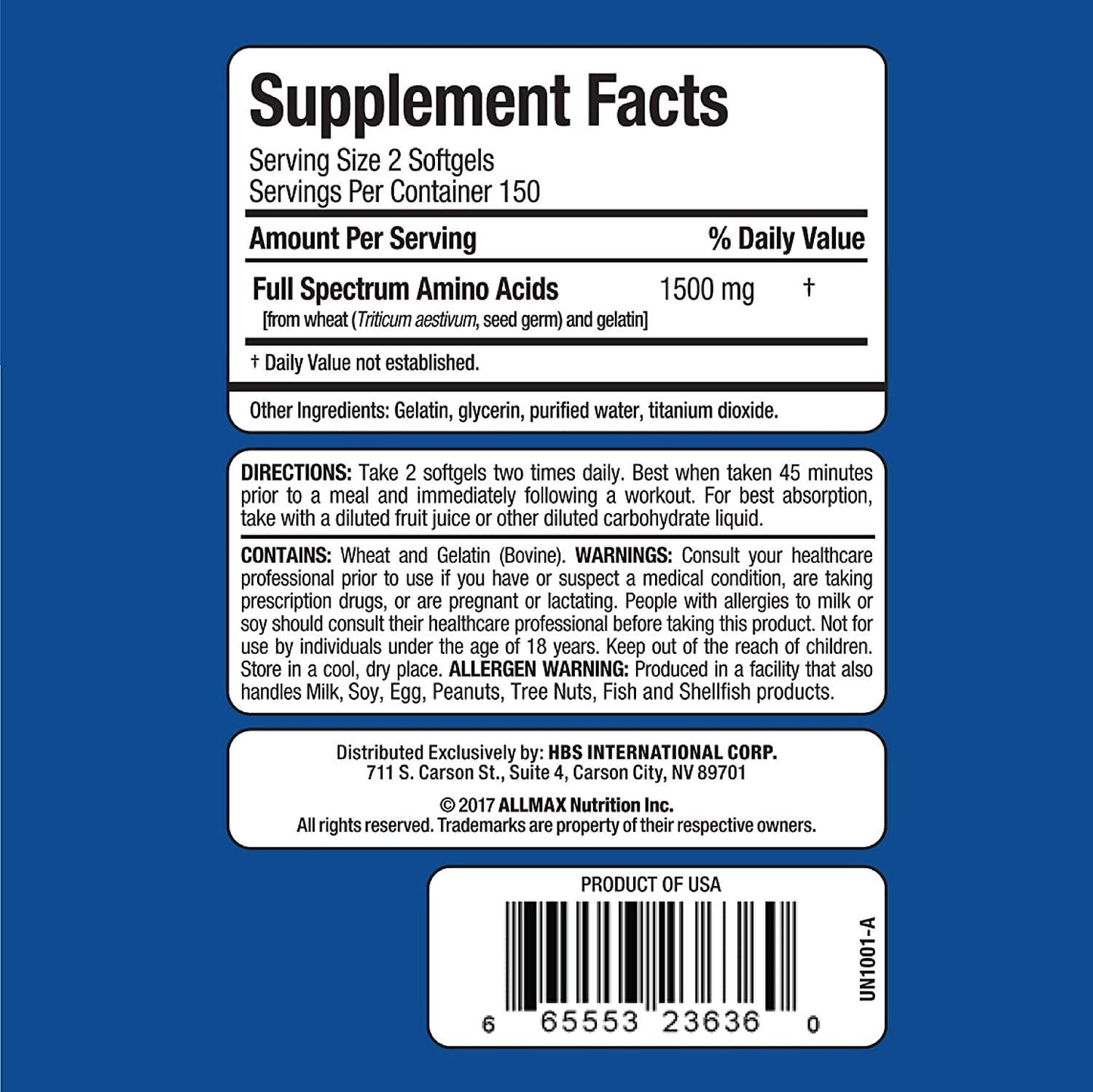 AllMax Amino Gel 100% Complete Amino Softgel Caps, 300c