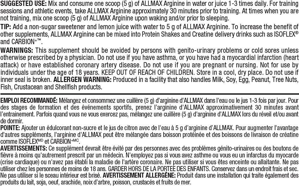 AllMax Arginine HCI - 100% Pure Pharm Grade Arginine, 400 Grams