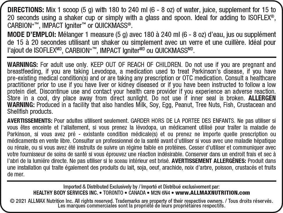 AllMax BCAA Powder 2:1:1 Ratio - Unflavoured - 400g