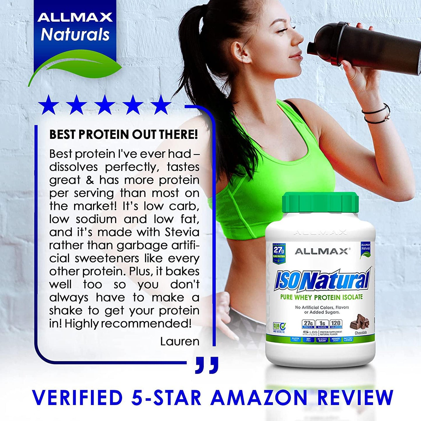 AllMax IsoNatural Natural Whey Protein Isolate, Chocolate, 907g 907g