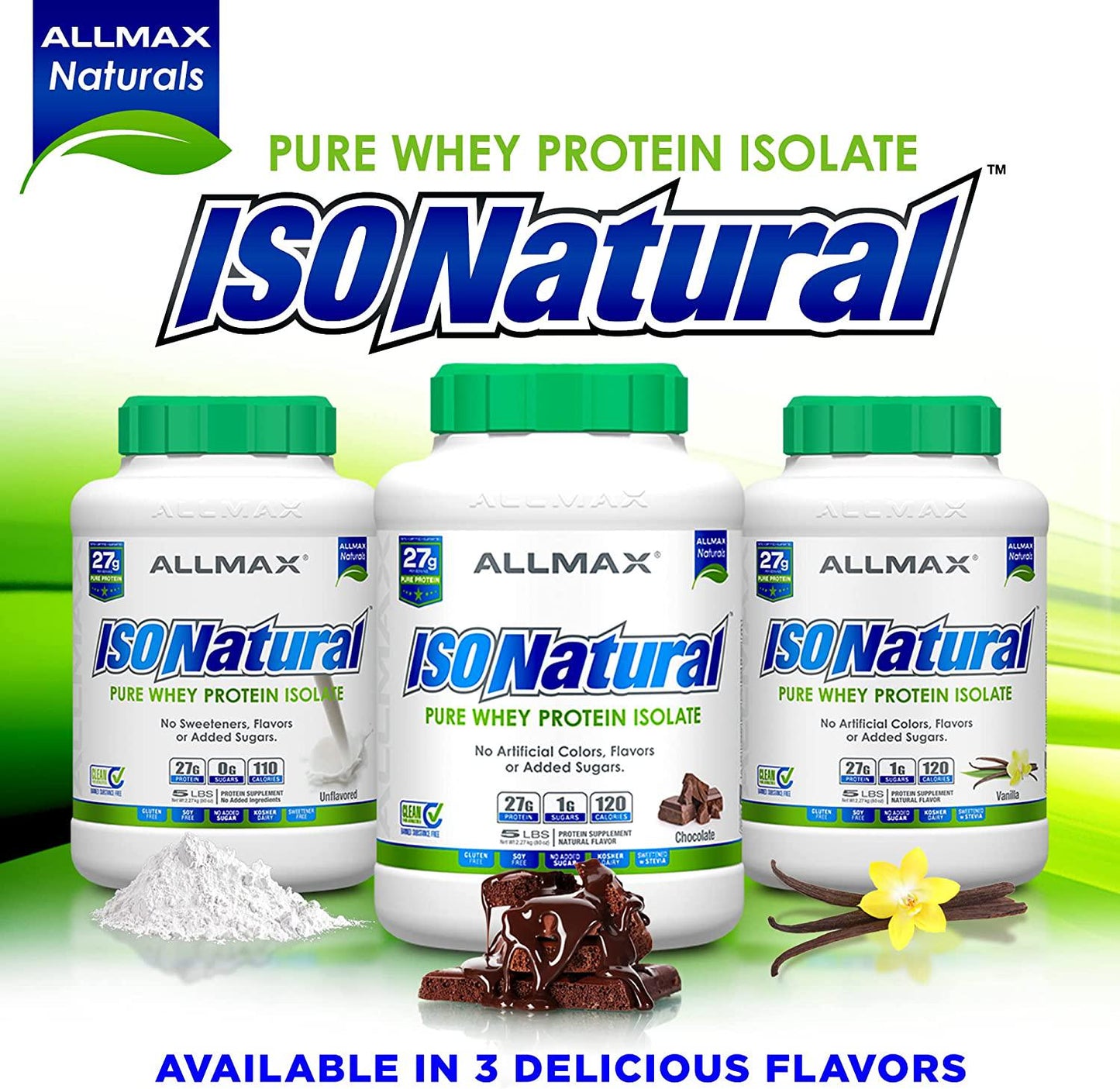 AllMax IsoNatural Natural Whey Protein Isolate, Chocolate, 907g 907g
