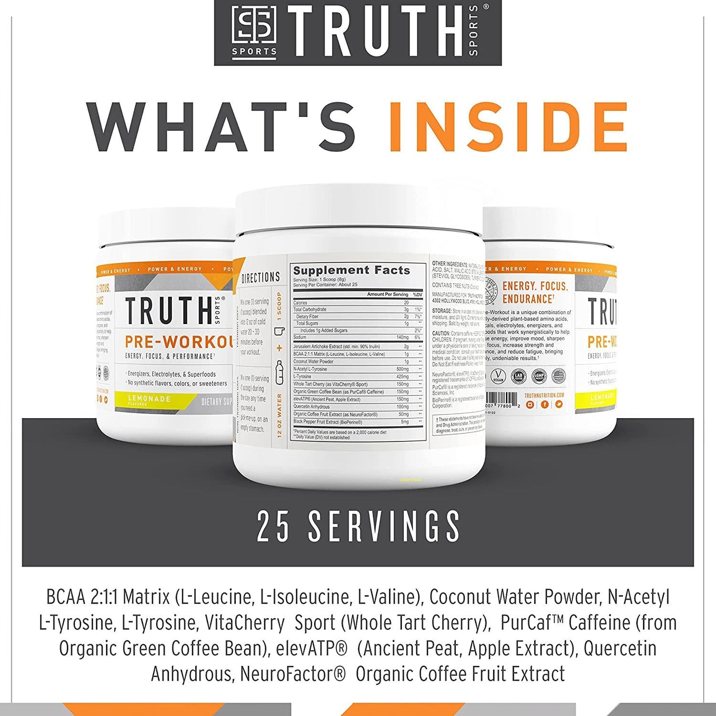 All Natural Pre Workout Powder- Plant Based, Keto and Vegan Friendly Preworkout - Energy, Focus and Performance - Boost Muscle Strength and Endurance- Truth Nutrition (30 Servings - Lemonade)
