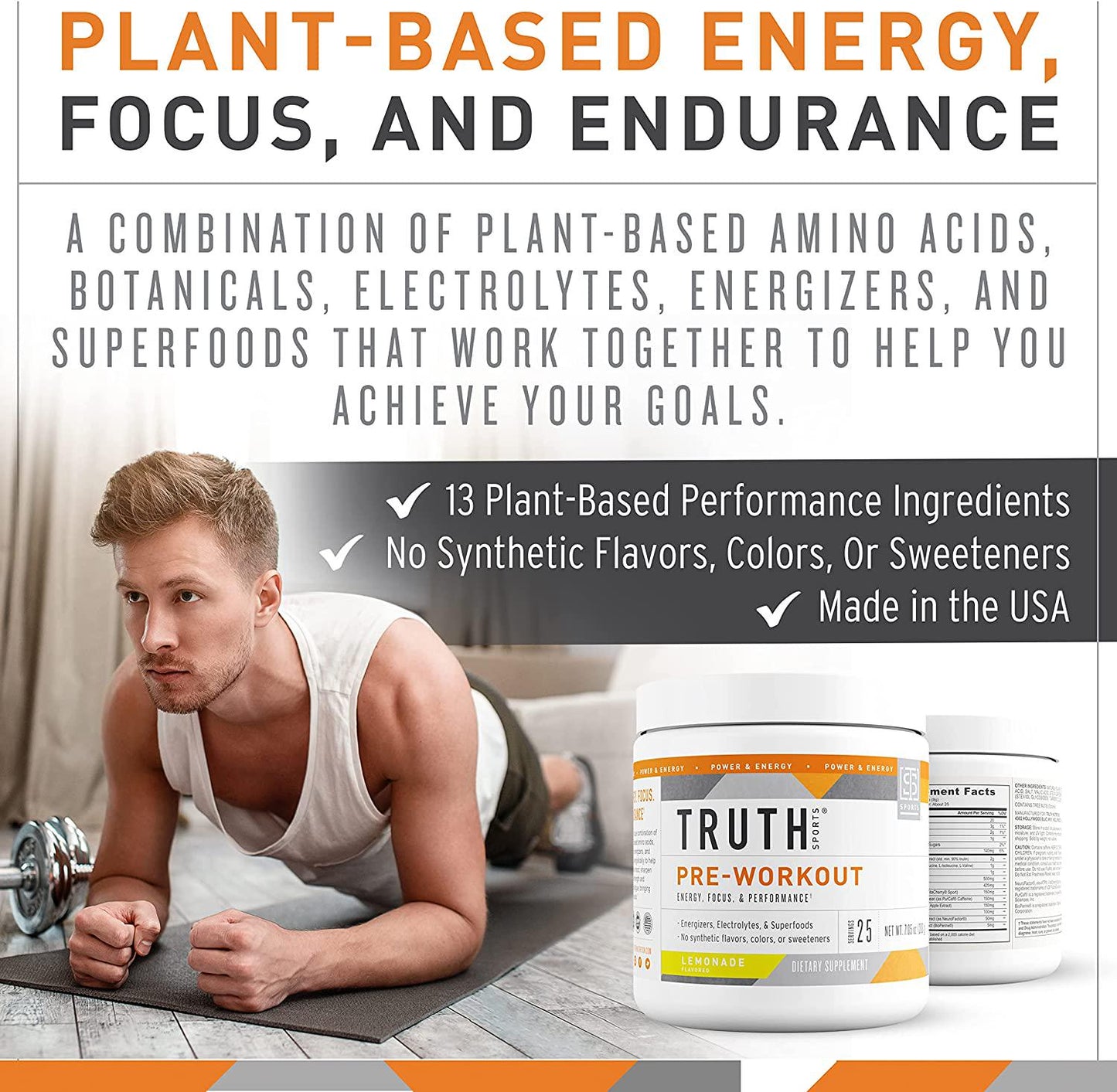 All Natural Pre Workout Powder- Plant Based, Keto and Vegan Friendly Preworkout - Energy, Focus and Performance - Boost Muscle Strength and Endurance- Truth Nutrition (30 Servings - Lemonade)