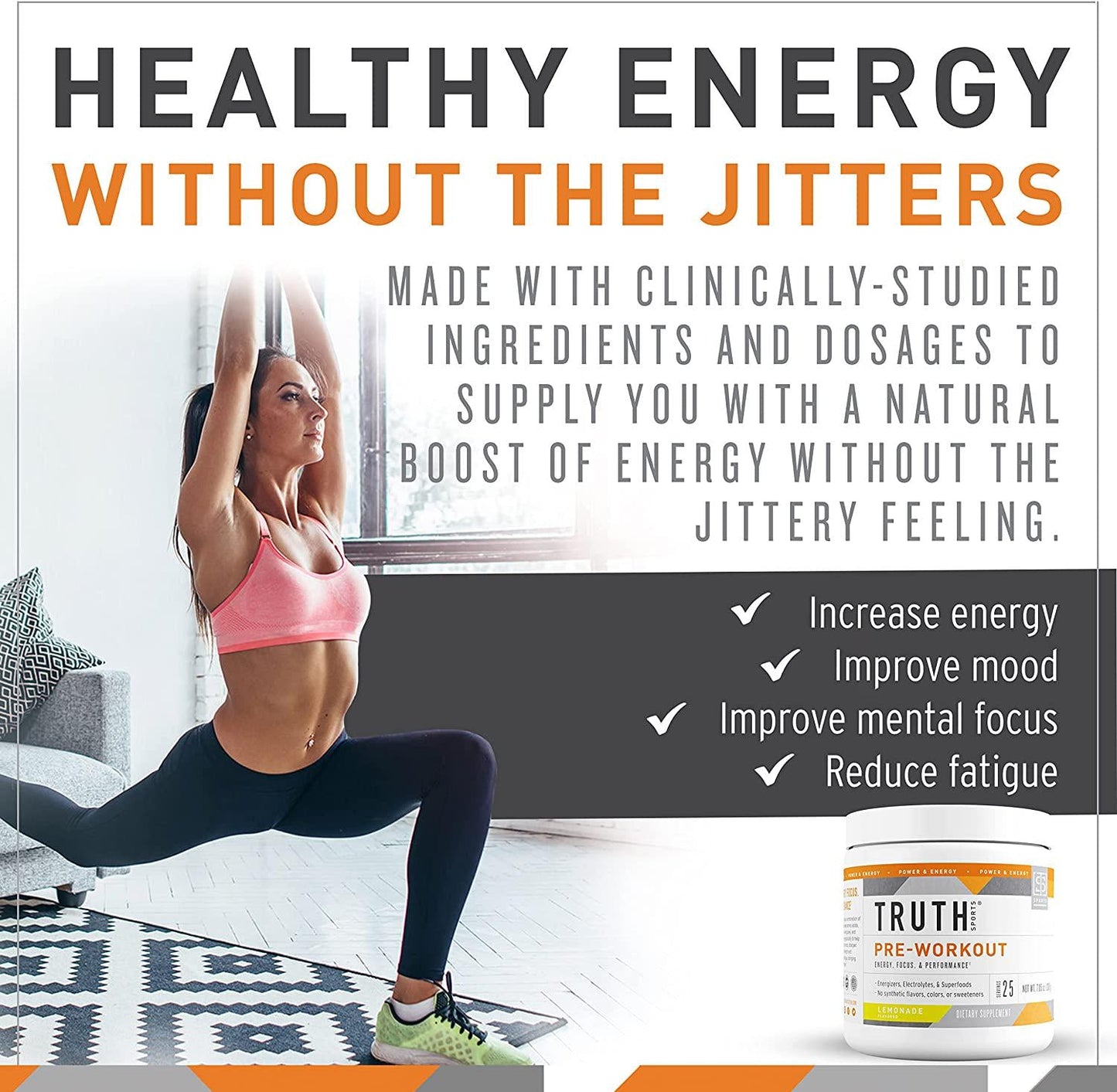 All Natural Pre Workout Powder- Plant Based, Keto and Vegan Friendly Preworkout - Energy, Focus and Performance - Boost Muscle Strength and Endurance- Truth Nutrition (30 Servings - Lemonade)