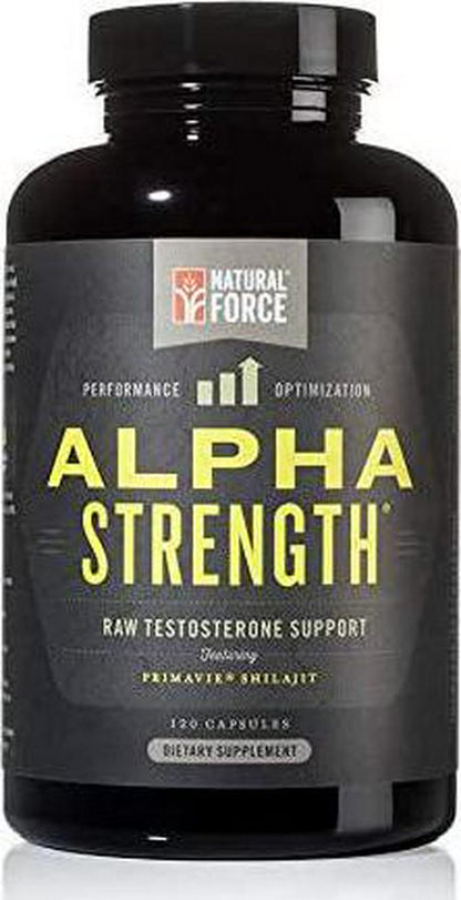 All Natural Testosterone Booster Alpha Strength, *Aggressive Test Supplement for Men*, Best for Muscle Growth and Strength, with Fulvic Minerals from Shilajit Extract by Natural Force, 120ct