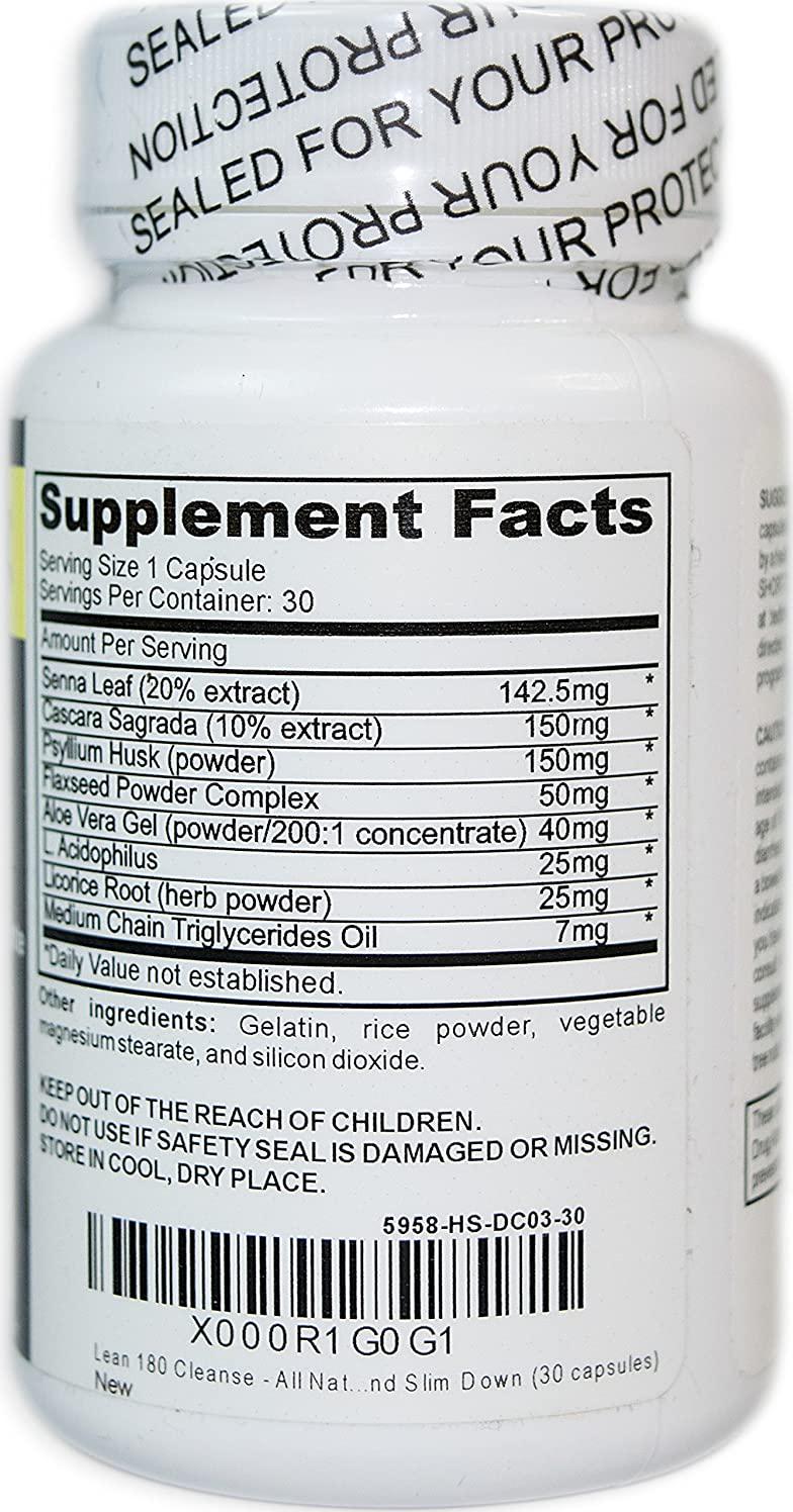 All Natural Weight Loss and Cleanse Supplement, Detox Your Body, Reduce Belly Bloating, Feel Better, Slim Down, Strong, Effective 15 Day Formula (30 Capsules) - Lean 180 Cleanse