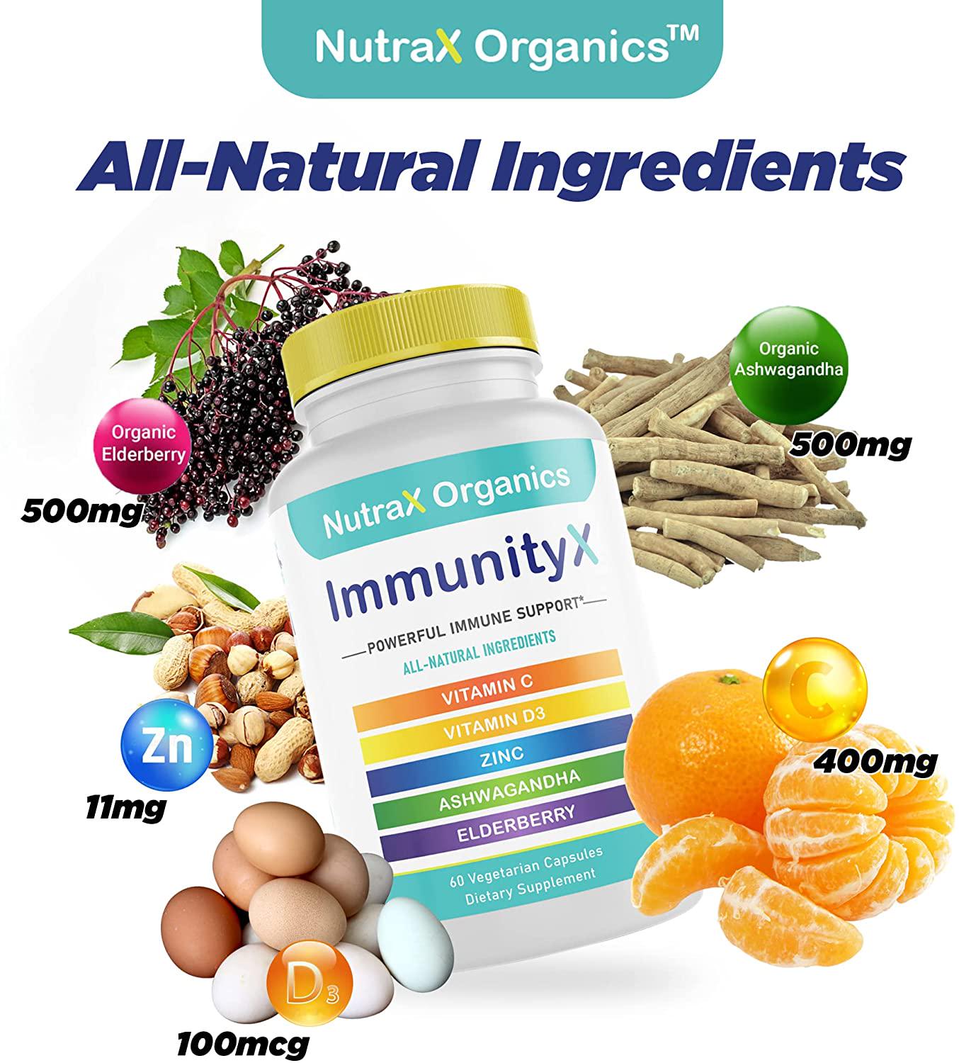 All-in-One Immune Support with Organic Elderberry, Organic Ashwagandha, Vitamin C with Zinc and D 4000 IU - High Potency Antioxidants Supplement and Immunity Booster for Adults (60 Vegan Capsules)