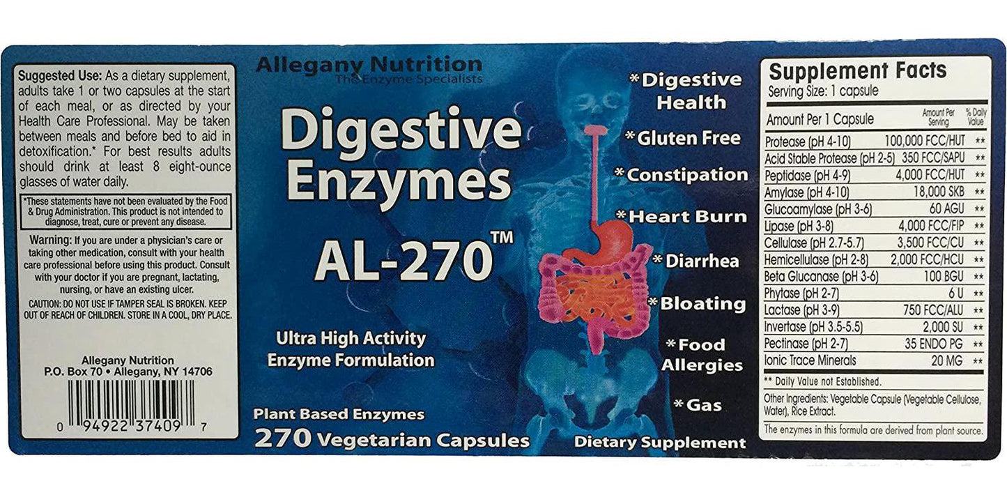 Allegany Nutrition Gluten Free Digestive Enzymes - 270 Count