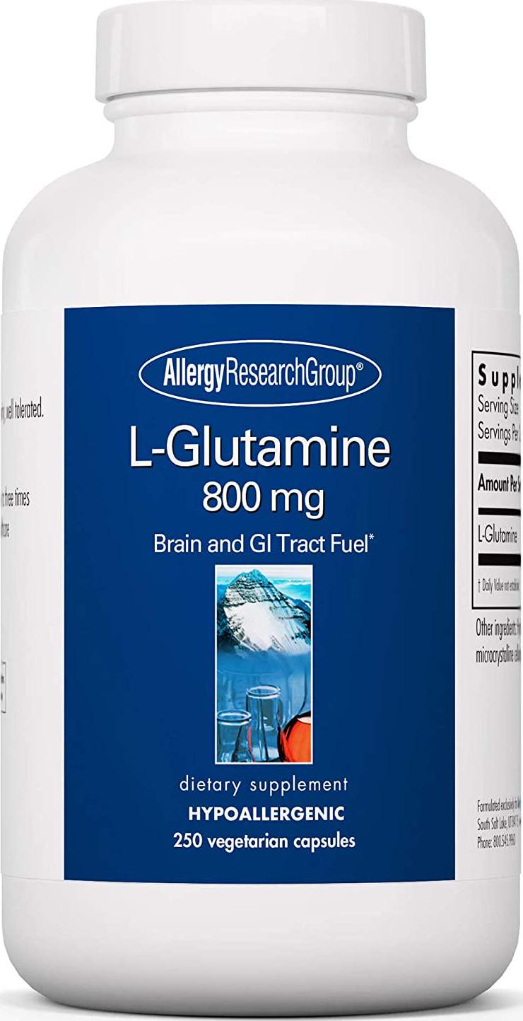 Allergy Research Group - L-Glutamine 800 mg - Amino Acid - Brain and GI Tract Fuel - 250 Vegetarian Capsules