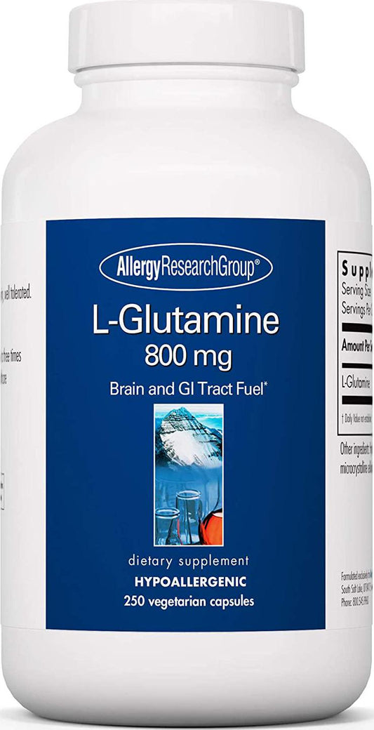 Allergy Research Group - L-Glutamine 800 mg - Amino Acid - Brain and GI Tract Fuel - 250 Vegetarian Capsules